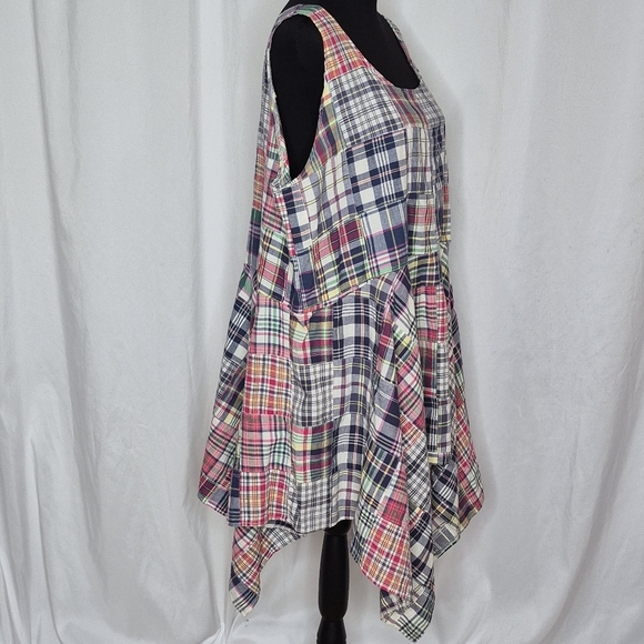 Rose-Marie Designs Patchwork Madras Plaid Sleeveless Lagenlook Tunic Top - Sz XL - Picture 3 of 10